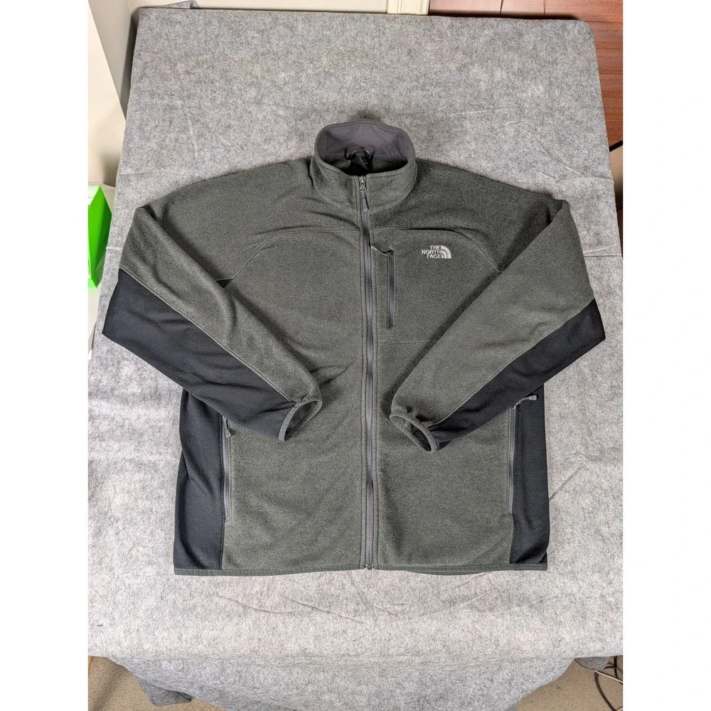 The‎ North Face Mens Full Zip Fleece Jacket Green Black Two Tone Mock Neck XXL